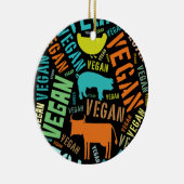 "Vegan" Word-Cloud Mosaic met een koe, varken, kip Keramisch Ornament (Rechts)