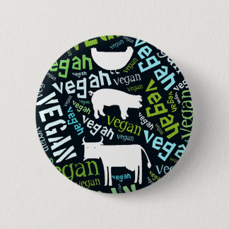 "Vegan" Word-Cloud Mosaic met Varkens, koeien en l Ronde Button 5,7 Cm
