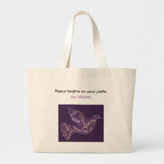"Vegan" Word-Cloud Mosaic Peace Dove & Quote Grote Tote Bag