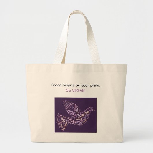 "Vegan" Word-Cloud Mosaic Peace Dove & Quote Grote Tote Bag (Voorkant)