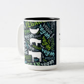 'Vegan' Word-Cloud - Varken, Hen en koe met citaat Tweekleurige Koffiemok (Voorkant links)