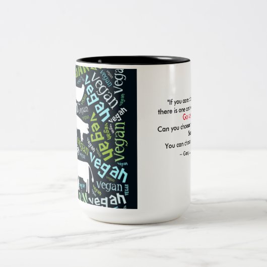 'Vegan' Word-Cloud - Varken, Hen en koe met citaat Tweekleurige Koffiemok (Center)