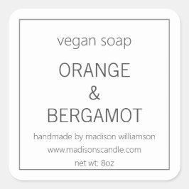 Vegan Zeep | Eenvoudig Minimalistisch Grijs en Wit Vierkante Sticker