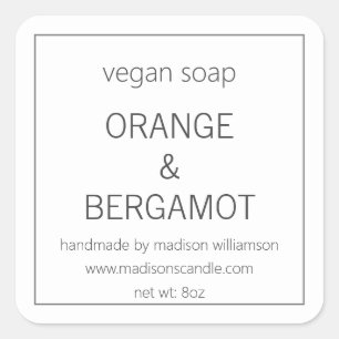 Vegan Zeep   Eenvoudig Minimalistisch Grijs en Wit Vierkante Sticker