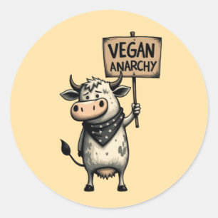 Vegane Anarchie – Rebelse Koe Protesteert Ronde Sticker
