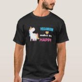 Veganisme maakt me blij zegt een eenhoorn idee t-shirt (Voorkant)