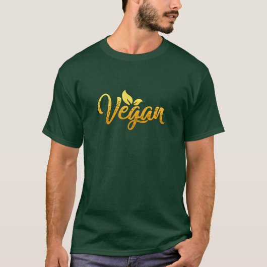 Veganistisch Woord Geel Goud Typografie op Groen T-shirt (Voorkant)
