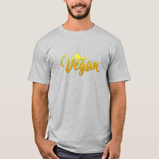 Veganistisch Woord Geel Goud Typografie op Lichte T-shirt (Voorkant)