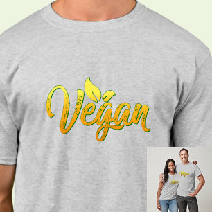 Veganistisch Woord Geel Goud Typografie op Lichte  T-shirt