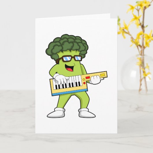 Veganistische Broccoli op Muziek met Gitaar Kaart (Gele Bloem)