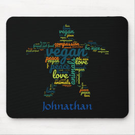 Veganistische woordwolk in de vorm van een schildp muismat