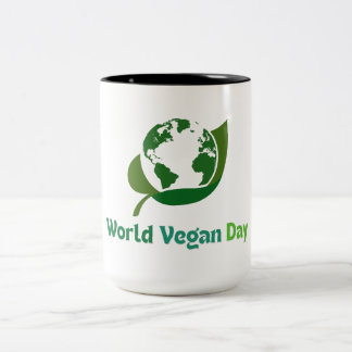 vegans day tweekleurige koffiemok