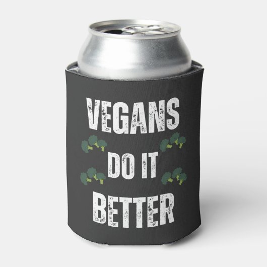 Vegans doen het beter grappig met Vegan Slogan Blikjeskoeler (Blikje Voorkant)