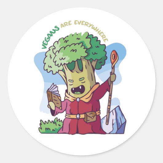 Vegans zijn overal/boze broccoli. ronde sticker (Voorkant)