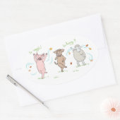 Vegansticker: varken, koeien en schapen ovale sticker (Envelop)
