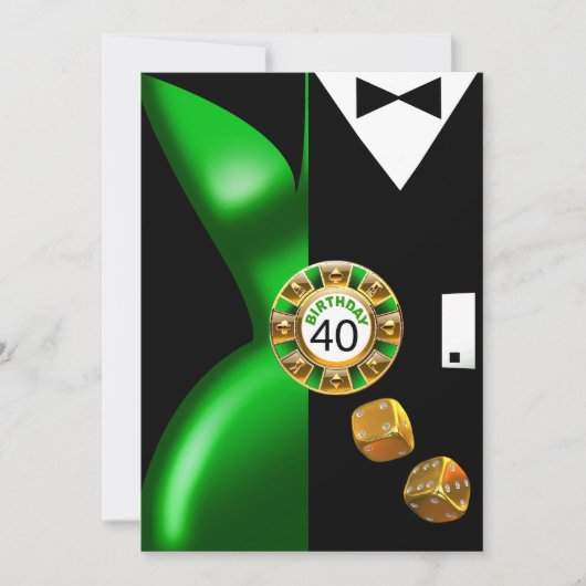 Vegas Art Deco Swank 40th Birthday green black Kaart (Voorkant)