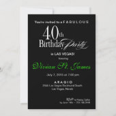 Vegas Art Deco Swank 40th Birthday green black Kaart (Achterkant)