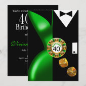 Vegas Art Deco Swank 40th Birthday green black Kaart (Voorkant / Achterkant)