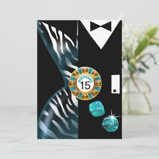 Vegas Art Deco Zebra Swank 15th Birthday Kaart (Staand voorkant)