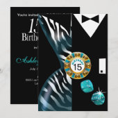 Vegas Art Deco Zebra Swank 15th Birthday Kaart (Voorkant / Achterkant)