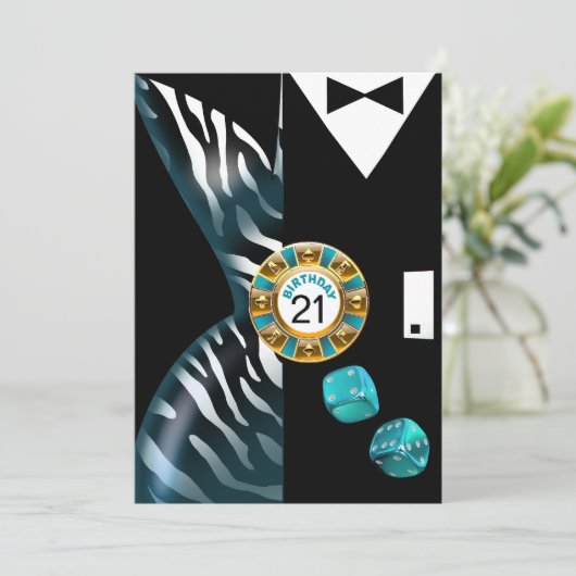 Vegas Art Deco Zebra Swank 21st Birthday Kaart (Staand voorkant)