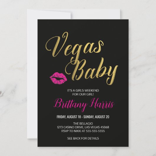 Vegas Baby Itinerary Invitation Kaart (Voorkant)