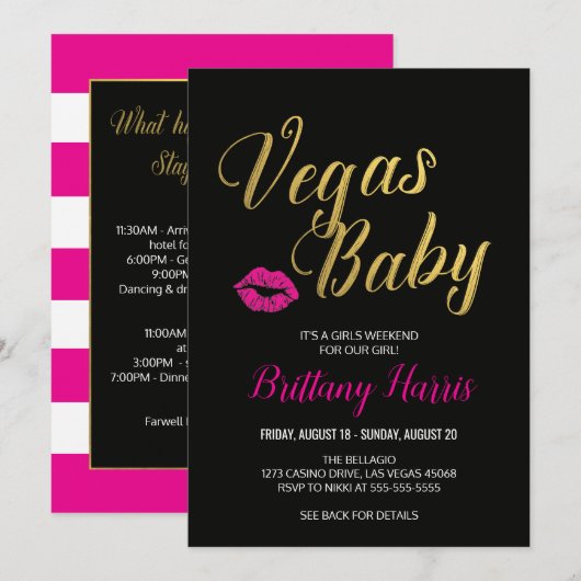 Vegas Baby Itinerary Invitation Kaart (Voorkant / Achterkant)