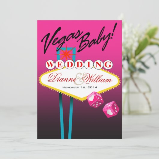 Vegas Baby. Sla de Date fuschia op Save The Date (Staand voorkant)