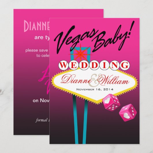 Vegas Baby. Sla de Date fuschia op Save The Date (Voorkant / Achterkant)