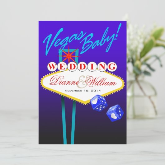 Vegas Baby. Weddenschap Opslaan Datum blauw Save The Date (Staand voorkant)