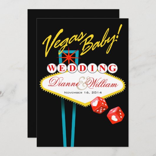 Vegas Baby. Weddenschap Sla de datum zwart op Save The Date (Voorkant / Achterkant)