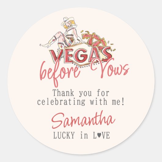Vegas Before Vows Casino Lucky Modern Bachelorette Ronde Sticker (Voorkant)