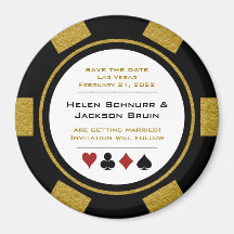Vegas Black Gold Poker Chip Wedding Save the Date