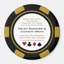 Vegas Black Gold Poker Chip Wedding Save the Date Magneet