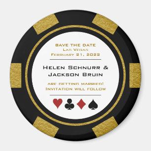 Vegas Black Gold Poker Chip Wedding Save the Date Magneet