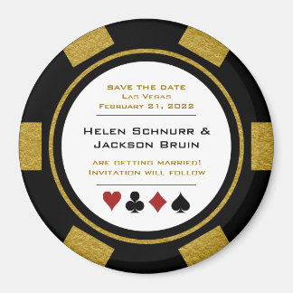 Vegas Black Gold Poker Chip Wedding Save the Date Magneet