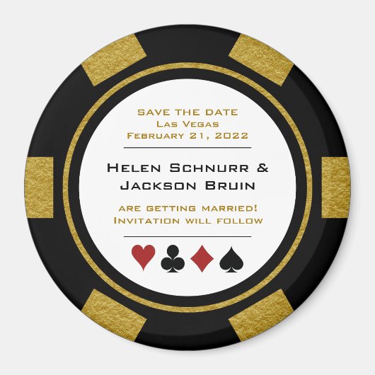 Vegas Black Gold Poker Chip Wedding Save the Date Magneet (Voorkant)