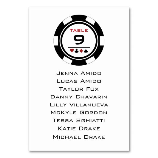 Vegas Black Poker Chip Wedding Seating Chart Kaart (Voorkant)