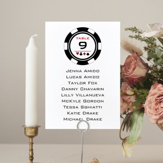 Vegas Black Poker Chip Wedding Seating Chart Kaart