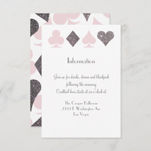 Vegas Bruiloft Blush Roze Zilver Extra Info Kaart (Voorkant / Achterkant)