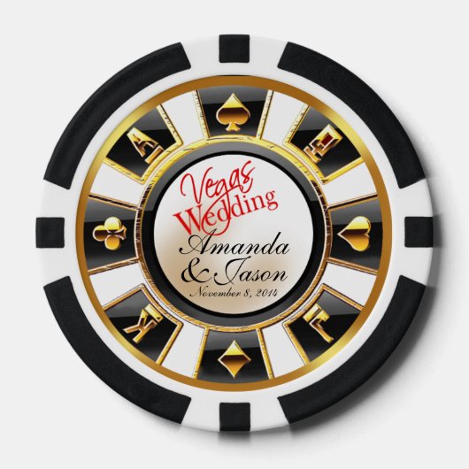 Vegas Bruiloft Casino wit zwart goud Poker Chips (Voorkant)