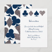 Vegas Bruiloft Navy Blue Silver Extra info Kaart (Voorkant / Achterkant)