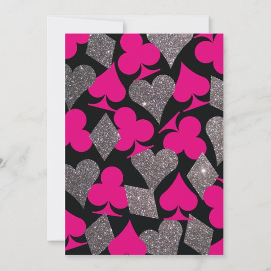 Vegas Bruiloft Zwart Heet Roze Zilver Faux Glitter Kaart (Achterkant)