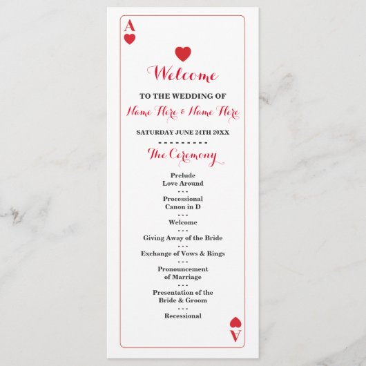 Vegas Casino Ace Hearts Cards Wedding Program Programmakaart (Voorkant)