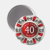 Vegas Casino Chip 40e verjaardag | rood zilver Magneet (Voorkant / Achterkant)