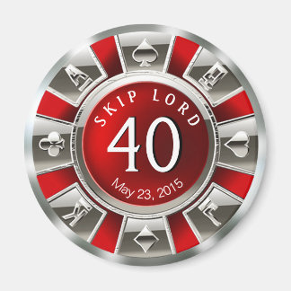 Vegas Casino Chip 40e verjaardag | rood zilver Magneet