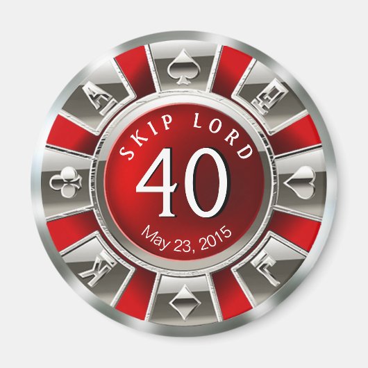 Vegas Casino Chip 40e verjaardag | rood zilver Magneet (Voorkant)