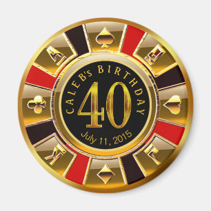 Vegas Casino Chip 40th Birthday   Rood goud zwart Magneet