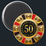Vegas Casino Chip 50e verjaardag | rood goud zwart Magneet<br><div class="desc">Een zeer koele rode,  gouden en zwarte Las Vegas Verjaardag Casino Chip keepsake gunst magneet voor een 50ste verjaardag. Gebruik de knop IT AANPASSEN om uw eigen tekst toe te voegen.</div>