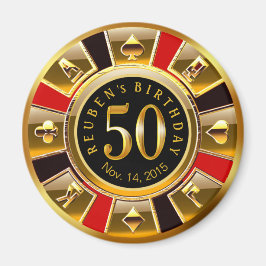 Vegas Casino Chip 50e verjaardag | rood goud zwart Magneet